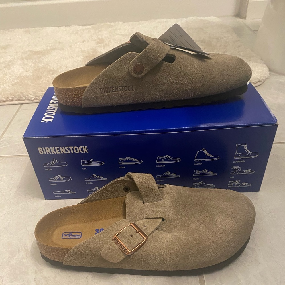 NWT Birkenstock Boston suede taupe 38